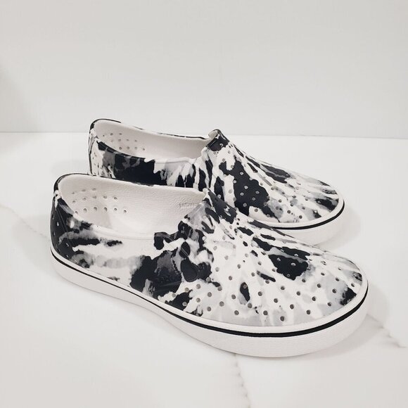 Native Unisex Slip On Athletic Miles Print B & W Tie Dye Vacation Size M5 W7 - Picture 2 of 10